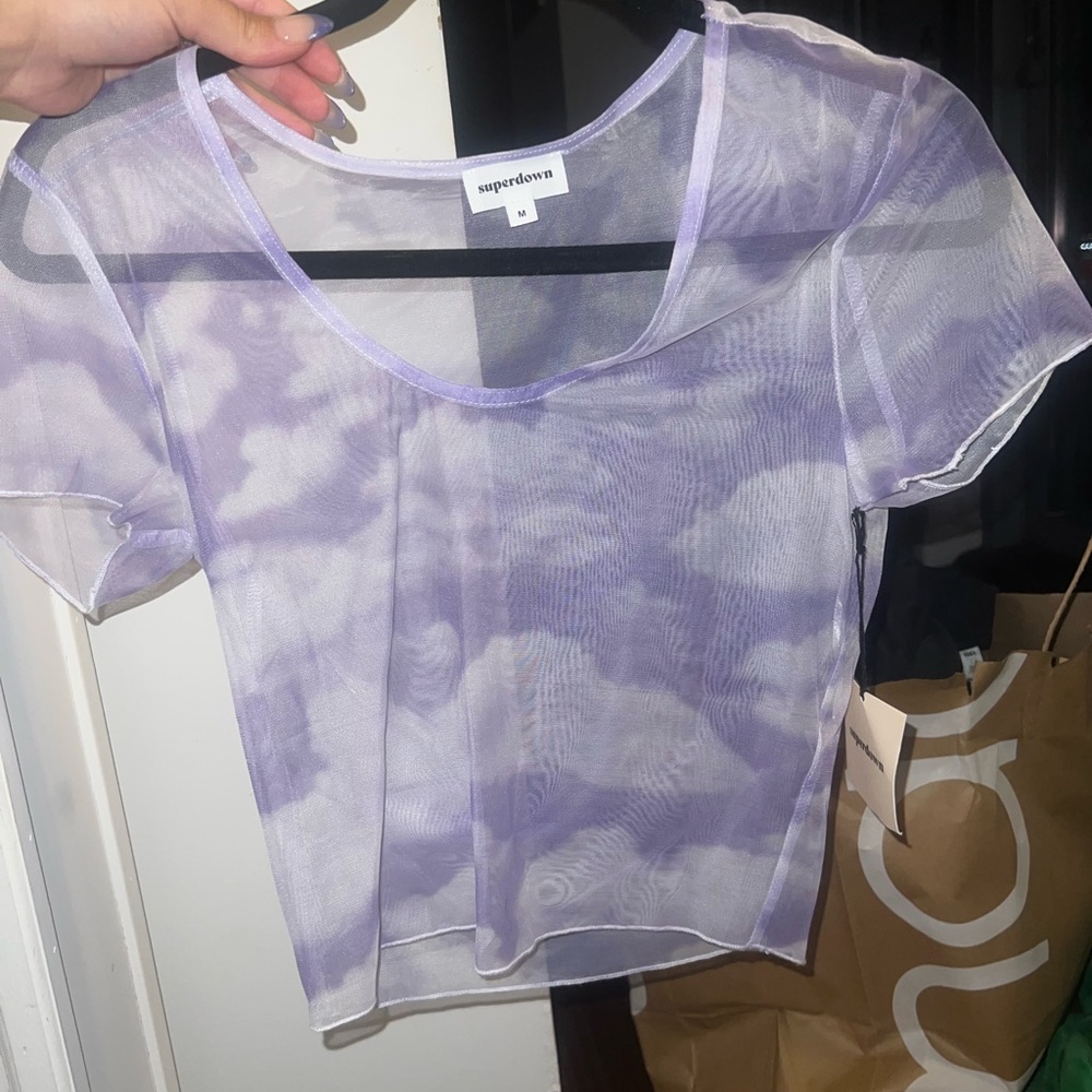 Super down Purple Cloud Mesh Top
